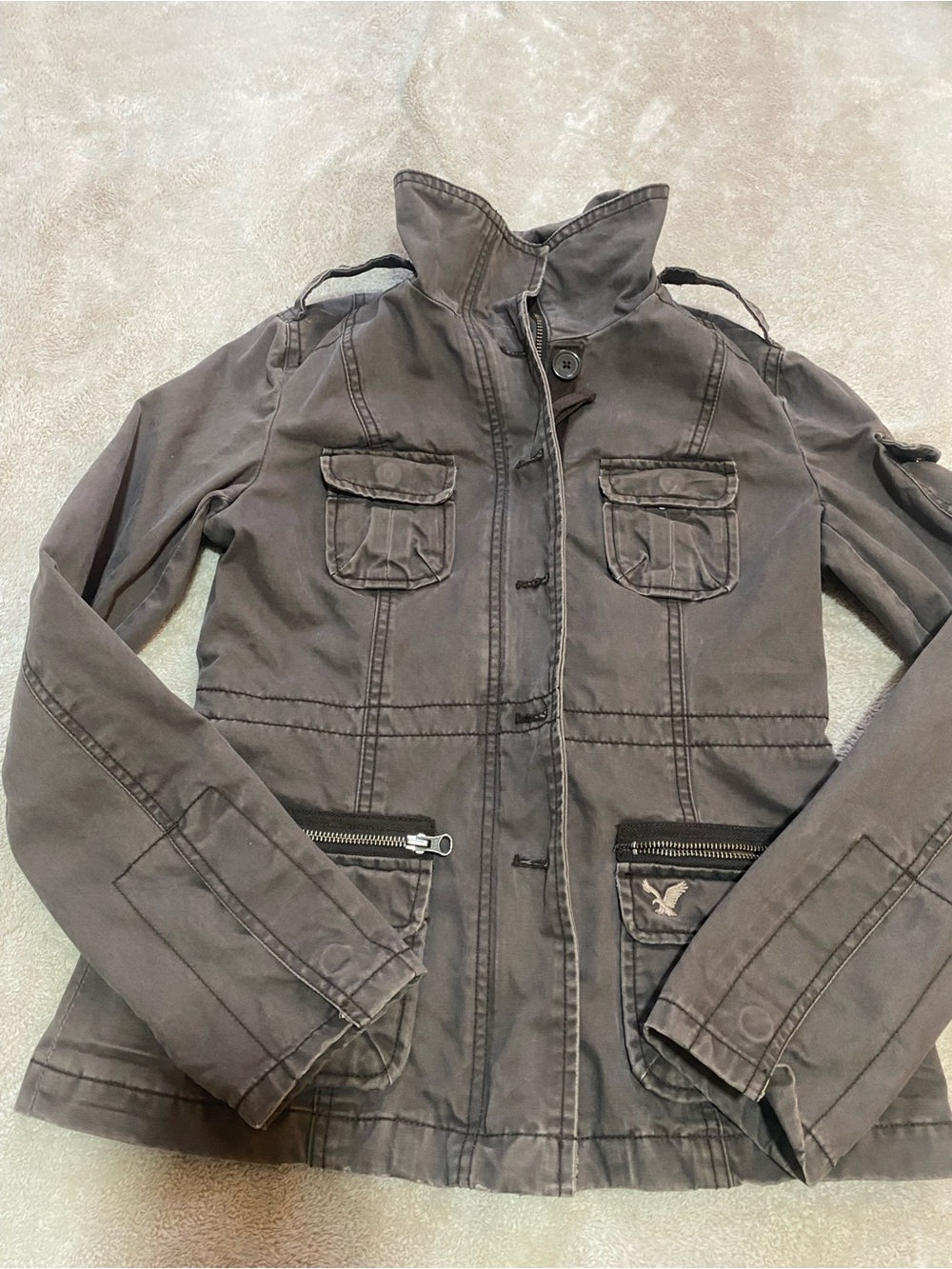 Vintage American Eagle Outfitters Women’s Utility Jacket in Charcoal